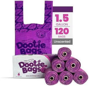 Happy Dootie Bags 10 Rolls.120 Bags with Handles. Clean, Quick and Convenient Pet Dog Poop Cleanup on Walks with Your Furry Friend. Made with Corn Starch. Strong and Leakproof. (Medium Size)