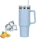 Travel Mug with Handle, Stanley Cup with Straw and Handle, Stainless Steel Vacuum Insulated Coffee Mug with Lid Coffee Mug, Leak Proof Water Bottle for Hot Iced Drink (Blue)