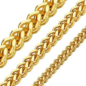 ChainsHouse Men14K Gold Plated Flat Franco Curb Chain Hip Hop Style Jewelry 3mm Wide Link Necklace, Send Gift Box, 22 Inch