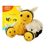 Jeslon Cute Bee Beginners Crochet Kit for Kids and Adults, Makes 3 Bee Animals, Step-by-Step Video Tutorials, Crochet Starter Kit Learn to Crochet Kits for Adults Kids Beginners, 3 Yellow Bee Family