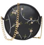 ADISA women girls round embroided sling bag (Black)