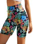 Ekouaer Women's Board Shorts High Waist Swim Shorts Beach Surf Swimwear Shorts Red Tropical Flowers,LargeLarge