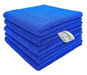 SOFTSPUN Microfiber Cleaning Cloths, 5pcs 40x40cms 340GSM Blue! Highly Absorbent, Lint and Streak Free, Multi -Purpose Wash Cloth for Kitchen, Car, Window, Stainless Steel, silverware.