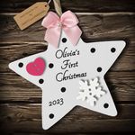 Multi-Colour Personalised Baby's First 1st Christmas Bauble Star tree decoration gift wooden hanging ornament keepsake for boy or girl (White #2)