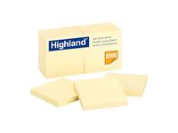 Highland Post-it Notes, 3" x 3" Sticky Notes, 100 Sheets/Pad, 12 Pads, Canary Yellow