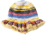 GORGLITTER Women's Crochet Hats Striped Colorblock Ruffle Hem Handmade Beanies Cap Bucket Hat Yellow One-Size