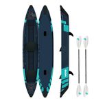 WAVE Explorer 2/3 Person Inflatable PU Stitch Kayak - Inflatable Seat, Foot Pump, Kayak Paddle, 2 Detachable Fins, Kit Bag, and Repair Kit - Navy