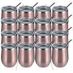 MEWAY 12oz Wine Tumbler 16 Pack Bulk Gifts for Women,Double Wall Vacuum Stainless Steel Travel Mug with Lid,Insulated Stemless Wine Cup Glass for Coffee,Cocktails,Drinks(Rose Gold,Set of 16)