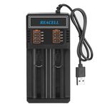 REACELL 18650 Battery Charger, Universal Fast Dual Charge Battery Charger for 3.7V/3.6V Li-ion Rechargeable Batteries 18650 18500 18490 18350 17670 17500 16340(RCR123) 14500 26650 22650 with USB Cable