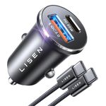 LISEN USB C Car Charger Adapter Fast Charge 95W [All Metal] Cigarette Lighter USB Charger Fast Charging PD65W Dual Port Car Phone Charger for iPhone 15 Pro Max Plus 14 Samsung Galaxy S24 iPad Pro