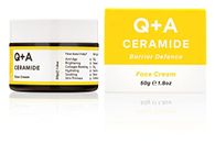 Q+A Ceramide Barrier Defence Face Cream, a face moisturiser containing Cinamides, Pro Vitamin-E, and Squalane, to improve skin moisturisation and elasticity, 50g