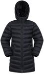 Mountain Warehouse Florence Kids Long Padded Jacket - Lightweight Overcoat, Insulated Coat, Soft, Warm, Hooded Childrens Outerwear - Clothing for Travel & Outdoor Black Teen Size 13 Years