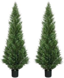 Two 5 Foot Outdoor Artificial Cedar Topiary Trees Potted Plants Two Peace Construction