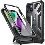 Poetic Compatible with iPhone 14 Case, Spartan Phone Case for iPhone 14 with Screen Protector, Full Body Rugged Premium Leather Texture Shockproof Protective Cover with Kickstand, Metallic Gun Metal