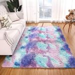 Garvee Fluffy Kids Rug for Girls Bedroom Carpets, Kawaii Colorful Tie Dye Fuzzy Rugs for Teens Dorm Shaggy Nursery Area Rug for Baby Toddler Princess Room, Blue Purple, 3x5 Feet