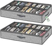 32 Pairs Shoe Organizer Under Bed, Underbed Shoe Storage Boxes Bins, Organizador De Zapatos, Extra Large Zapateras Organizer, Grey, Set of 2