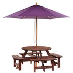 BrackenStyle York Picnic Bench With Parasol – Durable Commercial Standard Table From A Trade Supplier – Brown Pub Table (Purple Parasol)