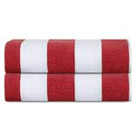 Sweet Needle Beach Towels for Adults Pack of 2 - Red White Cabana Striped Classic - 100% Cotton Terry Ringspun Pool Towel, Quick Dry, Super Absorbent Swimming large towel, 76 x 152 cm