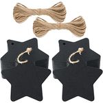 100 PCS Star Gift Tags, 6CM Black Paper Tags with 65Feet/20M Jute String, Ideal for Wedding Party Favor Tags, Price Labels, Luggage Tags