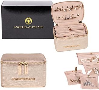 Angelina's Palace Snakeskin Pattern Jewelry Organizer Case Bridesmaid Gifts Travel Bag Vegan Leather Box for Necklace Earring Bracelet Ring(Champagne)