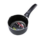 STEELEX Non-Stick Milk Pan 16cm with Dual Double Pouring Lips Non-Stick Aluminium Small Milk Pan Deep Milk Pot Water Boiling Saucepan, Grey (AL8016)