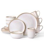 Homikit Dinner Set for 4, 16-Piece Reactive Glaze Kitchen Dinnerware Sets, Elegant Stoneware Included Plates Bowls and Mugs, Non-Scratch & Sturdy, Dishwasher & Microwave Safe, Cappuccino Beige