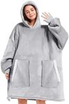 Wearable Blanket Blanket Hoodie Gifts for Adults Mom Women Men Oversized Fluffy Hoodie Cozy Hideout Hoodie Sweatshirt Sweater Blanket with Pocket (Light-Grey)