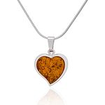 Ambedora 925 Sterling Silver with Baltic Amber Polished Silver Finish. with Nano Plating Heart Size M on 45-50 cm Chain, Jewellery Gifts for Women, Sterling Silver, Amber