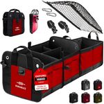 DURABLEZ Large Car Trunk Organizer - Trunk Storage - Modular Detachable Configurable Collapsible - for SUV Minivan Truck Sedan Van - 3 Compartment XL, Red-Black