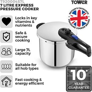 Tower 6L Pressure Cooker – Silver Stainless Steel
