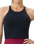 THE GYM PEOPLE Women's Cross Back Sports Bra Halter Neck Workout Crop Tank Tops with Removable Pads Black