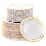 MATANA 120 Premium White Plastic Plates with Gold Rim - 60 26cm Dinner Plates, 60 19cm Side Plates - Elegant & Unbreakable Party Plates, Reusable Gold Plates for Wedding, Birthday, Picnic, Parties