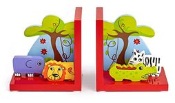 Mousehouse Gifts Wooden Children's Bookends for Boys or Girls Nursery or Bedroom (Red Safari)