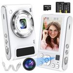 Bofypoo Digital Camera, 4K Autofocus Vlogging Camera with 32G Memory Card Front and Rear Dual Cameras,48MP Compact Digital Camera with 16X Digital Zoom for Beginners(White)