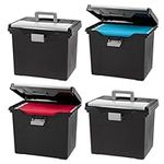 IRIS USA Portable Letter/Legal File Tote Box, 4 Pack, BPA-Free Plastic Storage Bin with Organizer-Lid, Durable, Secure Lid and Handle, Black