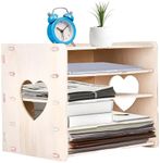 Liebspecht Desk Organizer Wood - 5-Tier Wood File Sorter with 4 Slots - Home Office Paper Tray - Student Literature File Shelf - Ideal for Papers, Files, Classroom Supplies - 11Hx12Lx10W Inch