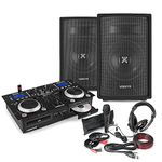 VONYX Home DJ Setup 8" PA Speakers, Twin CD Mixer with Microphone and Headphones Kit - Full Beginner Set