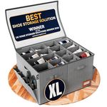 Tydi Shoe Storage Box (3 Pack) – Ultra-Stiff Large Shoe Organiser with Clear Zip Cover, Tag Insert & 16 Compartments – Stackable Shoe Storage Solution & Space Saver for Closet & Wardrobe - Grey
