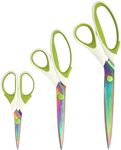 BambooMN Titanium Softgrip Scissors Set for Sewing, Arts, Crafts, Office - 1 Set of 3 - White w/Green Inlays