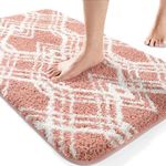 Yimobra Luxury Fluffy Bathroom Rugs, Super Elastic Soft Thick Plush Bath Mat, Non-Slip Water Absorbent, Easier to Dry, Durable Shaggy Microfiber Floor Carpet for Bathtub, 24 x 17 Inch, Coral Haze