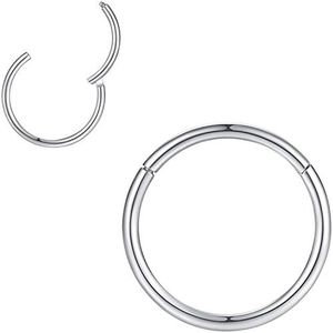 Popuhoops Anneaux de nez à charnière en acier chirurgical 316L, anneau de suptum, piercing de corps, anneaux de lèvre, hélix, cartilage, rook, boucles d'oreilles 20 g, 18 g, 16 g, 14 g, 12 g, 10 g, 8