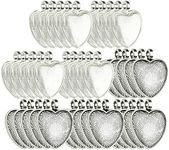 Bastex Heart Shaped Pendants for Jewelry Making. 80 Pieces of DIY Pendant Tray Necklace Charms, Includes Metal Bezels and Cabochons - 1 inch, Silver and Black