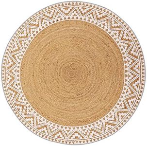 voyzz home Jute Braided Area Rug, 4-feet Round, Printed Jute Rug, Stain Resistance, Natural Handmade Circle Boho Jute Area Rug for Entryways, Living Room, Bedroom, Farmhouse Vintage Decor