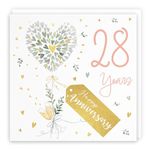 Hunts England - 28th Anniversary Card - 28 Years - Contemporary Hearts - Gold Foil - Luxury 28th Wedding Anniversary Card For Couples, Partner, Husband, Wife, etc. - Milo's Gallery