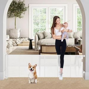 Bingguz 24 Inch Tall Retractable Baby Gates, Short Dog Gates to Step Over, Expands 0-80 Inches Wide, Reinforced Mesh Pet Gate with Support Rods, Small Puppy Gates for The House, White, SH20.007