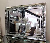 Gatsby Crushed Diamond Crystal Glass Silver Frame Bevelled Wall Mirror 60x80cm