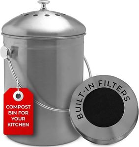 EPICA Countertop Compost Bin Kitchen | 1.3 Gallon | Odorless Composting Bin with Carbon Filters Indoor Compost Bin with Lid Stainless Steel Kitchen Composter for Food Scraps Waste Recycling (Grey)