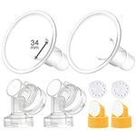 Maymom 34 mm 2X Two-Piece Breastshield, 2X Base Connector w/Valve and Membrane Compatible with Medela Breast Pumps; X-Large Shield