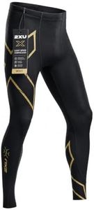 2XU Men’s Light Speed Compression Tights, Compression Pants for Running, Training & Recovery - Large Black/Gold Reflective