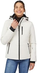 Free Country Women's Winter Softshell Coat Jacket Lined Warm Insulated Hooded Fleece Water & Wind Resistant-Oyster-Size 2X